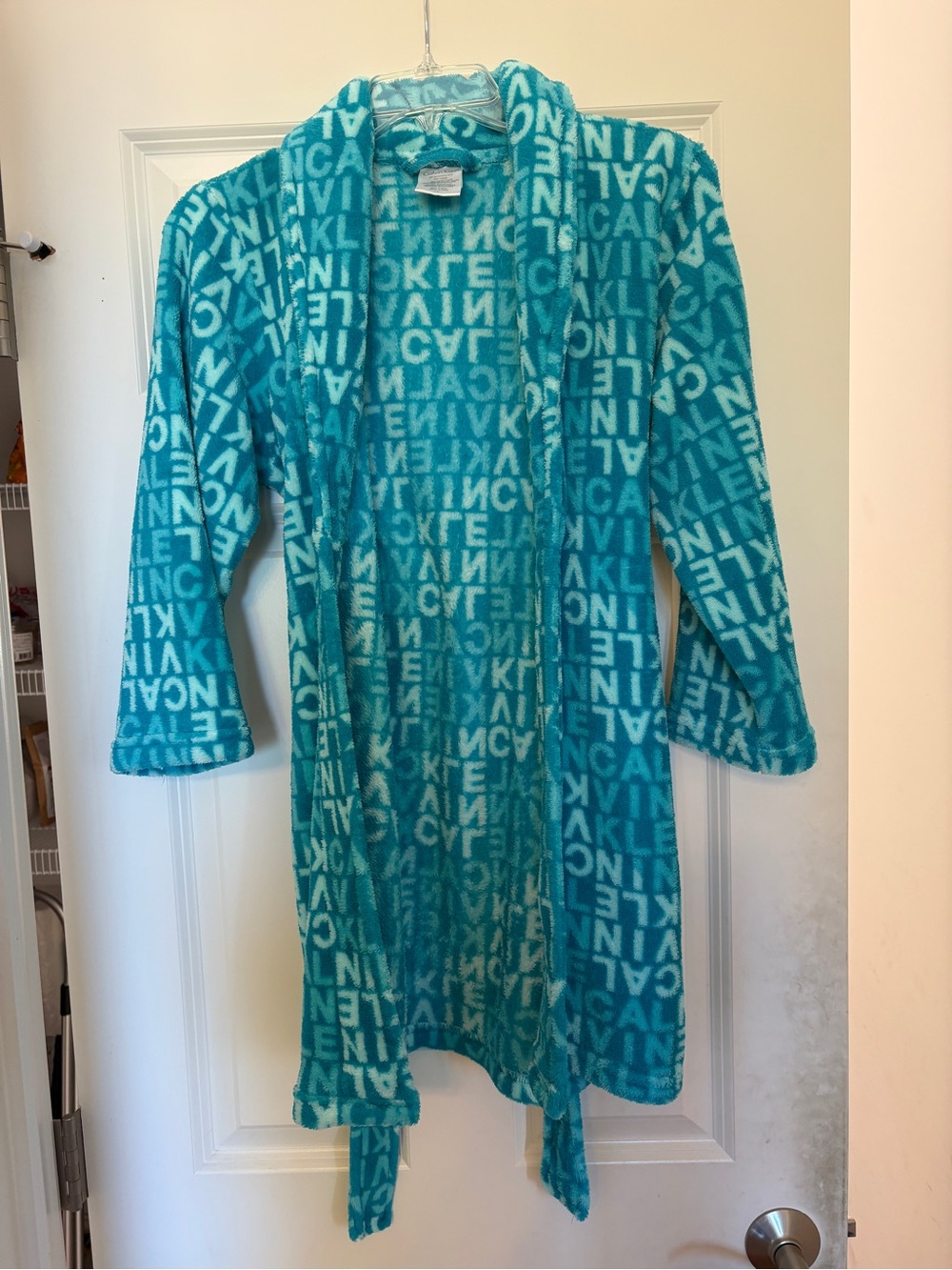 Kids Calvin Klein Turquoise Fleece Robe with Allover Lettering